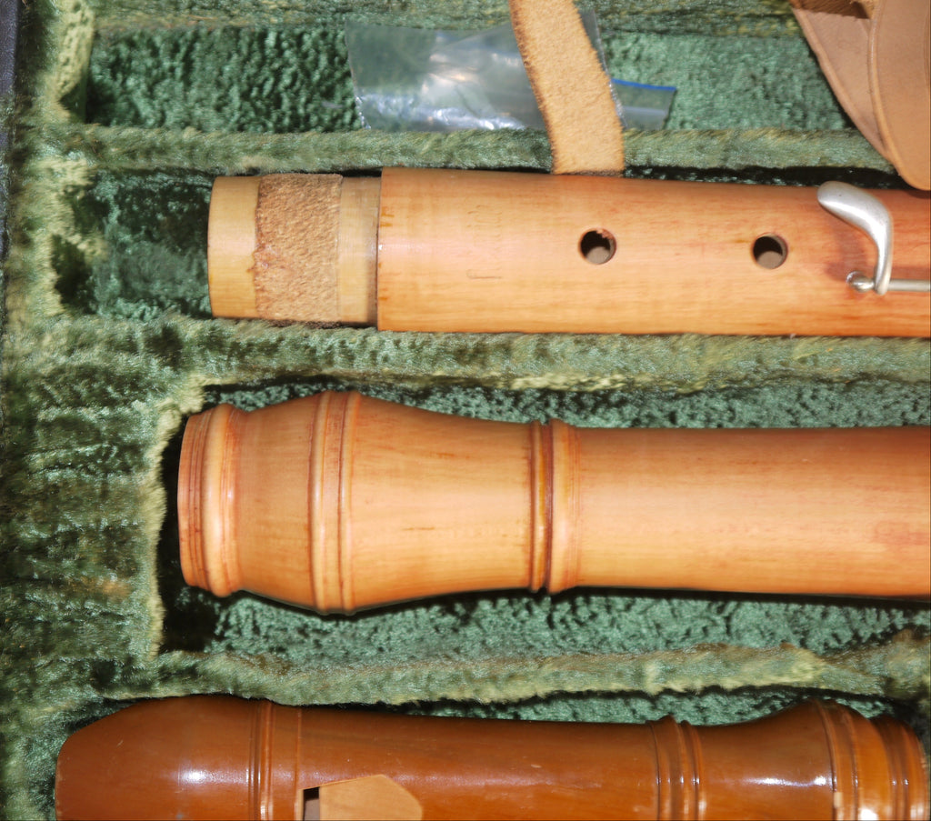 Large Recorder Case – Sopranino in F by Mollenhauer and Soprano in C, Alto in F, Tenor in C, Bass in F by Heinrichs, Model “Meister”