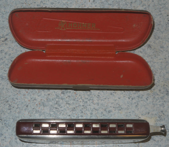 Mundharmonika HOHNER Chrometta 12 – gebraucht, im Etui | Antik & Selten